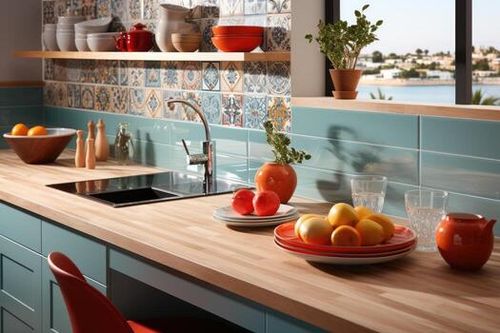 expose moroccan tiles in the kitchen room AI Generated photo