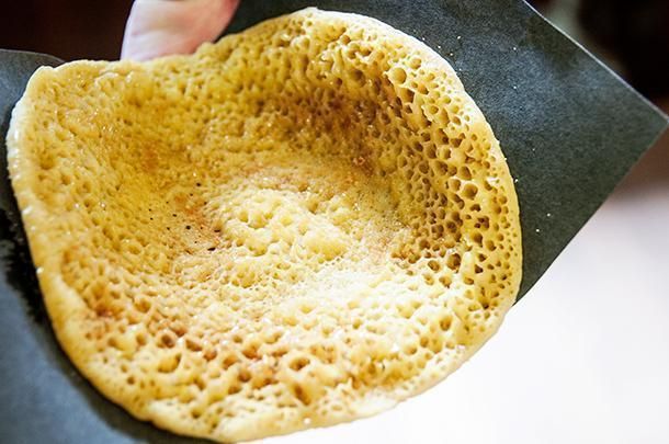 The finished ploye with butter and maple sugar - perfection.