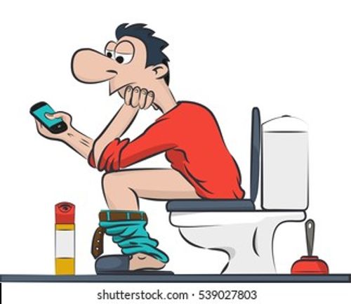 a man sitting on the toilet with your phone. Illustration Vector Stock Vector