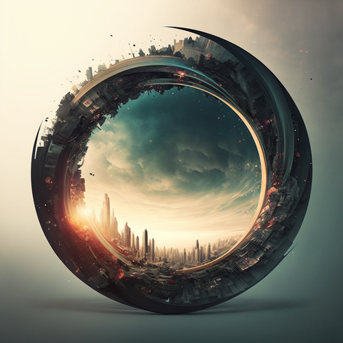 Midjourney prompt showcasing circular cityscape with stylize 1000, emphasizing detail, composition, and artistic quality in V4 image generation.