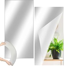 Queekay 2 Pcs Home Gym Mirrors 12" x 24" Acrylic Wall Mirror Tiles 2mm Thick Self Adhesive Mirror Sheets Frameless Wall Mounted Mirror Stickers Decor for Workout Bedroom Ceiling