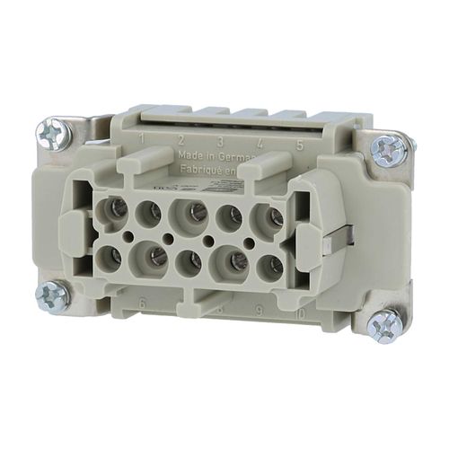 Inserts, Cage-clamp termination, Female
Polycarbonate (PC), RAL 7032 (pebble grey), Rated current: ‌16 A, Size: 10 B, Contacts: 10
Conductor cross-section: 0.14 ... 2.5 mm²