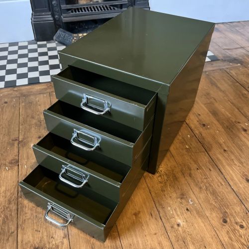 Vintage Industrial Steel Filing Cabinet 4 Drawer Unit Green Metal - Image 2 of 4