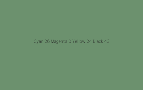 CMYK Color: Cyan 26 Magenta 0 Yellow 24 Black 43 CMYK name: Light forest green