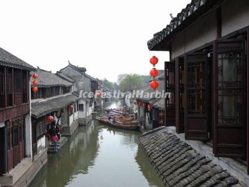 Scenic view of Zhouzhuang Water Town canals