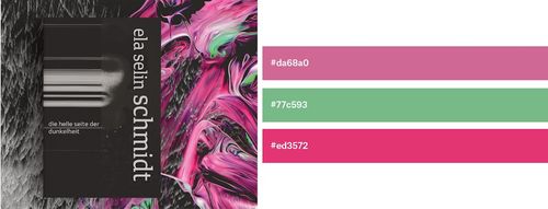 Book cover design with rouge, green and magenta color scheme