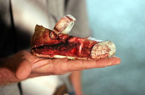 bloody child s shoe after rocket fired from gaza hit israel