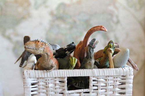 animal toys in toy box - dinosaur toy stock pictures, royalty-free photos & images
