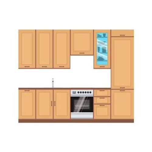 Kitchen design interior vector modern illustration room. Furniture drawing home line. Stove, food, cooking flat style