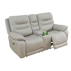 Electric Power Recliner Loveseat Genuine Breathing Leather Recliner Couch 2-Seater, Comfy Wide Lazy Top Grain Leather Sofa with USB Port, Center Console, Cup Holders (Grey, Two Seater Loveseat)
