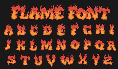 Fire flame burning  font alphabet cartoon style vector illustration. Font set isolated on a black background.