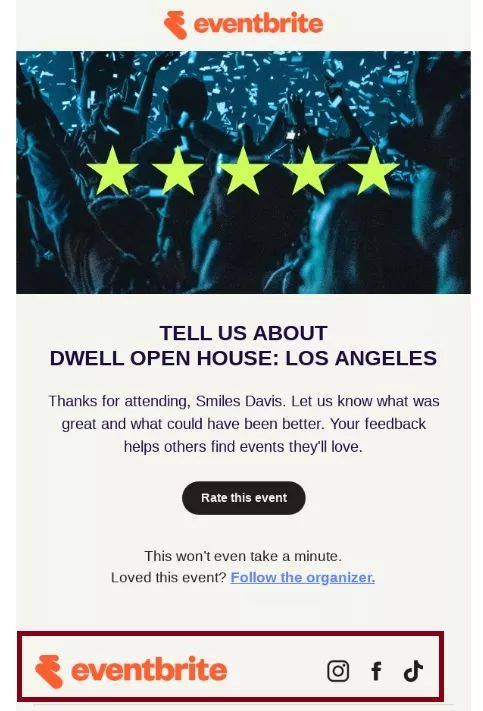 professional email examples: Eventbrite's email asking to rate their event