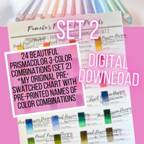Original Pre-Filled, Pre-Swatched 24 Prismacolor Basic 3-Blend Color Combination Chart (Set 2)