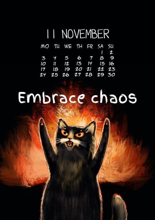 2025 Annual Calendar animals. Month illustration. Hand Drawn Cat in fire meme. Fire meme illustrations