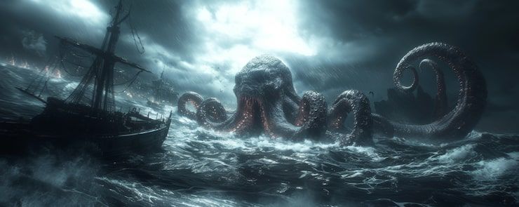 Foto gratuito el kraken gigante durante la tormenta