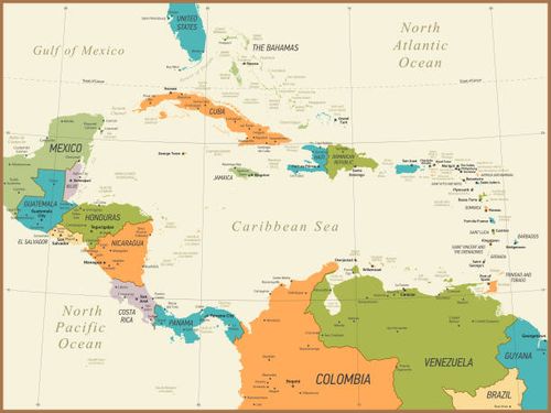 vintage map of central america and the caribbean. vector illustration - caribbean sea on world map stock illustrations