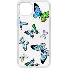 OtterBox iPhone 14 Plus Symmetry Series Case - Y2K BUTTERFLY (Clear/Blue), ultra-sleek, wireless charging compatible, raised edges protect camera & screen