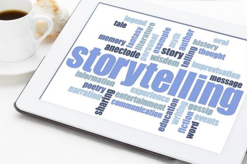 storytelling word cloud on tablet