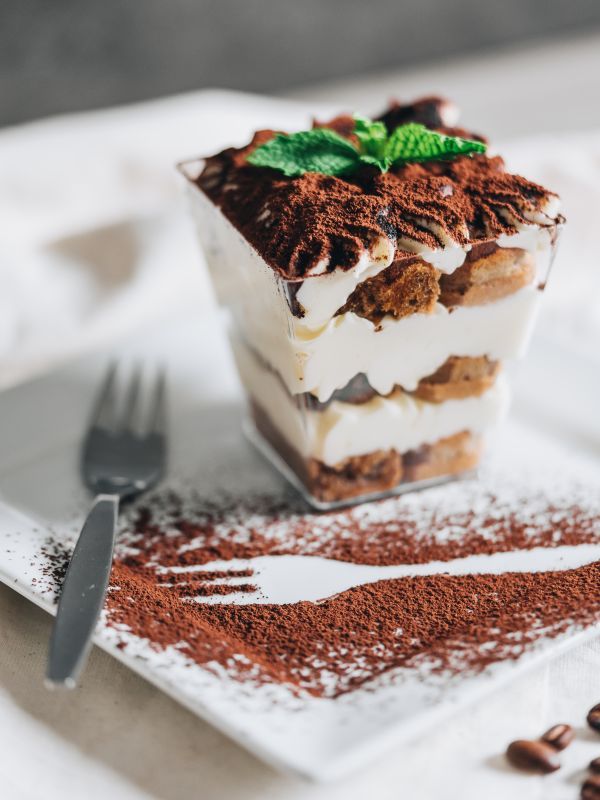 Tiramisu Served with Fork Outline Dusted with Cocoa Powder Free Stock Photo
