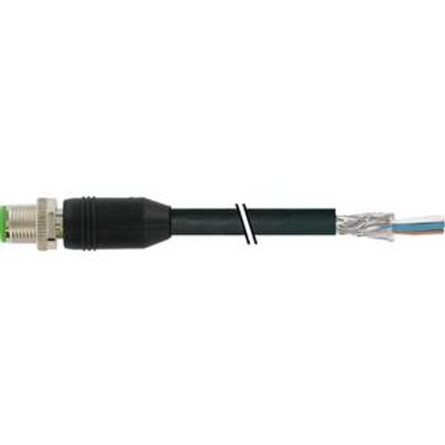 M12 shielded industrial cable — both ends are M12 male, straight (0°).