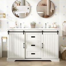 Buildonely Modern Bathroom Vanity 54inch with Double Sink, Large Freestanding Vanity with 2 Drawers and 2 Soft Closing Doors, Fully Assembled Vanity Bathroom, Grey