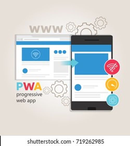 PWA Progressive Web App, the latest website applications technology with fast loading offline service worker caching Stock Vector