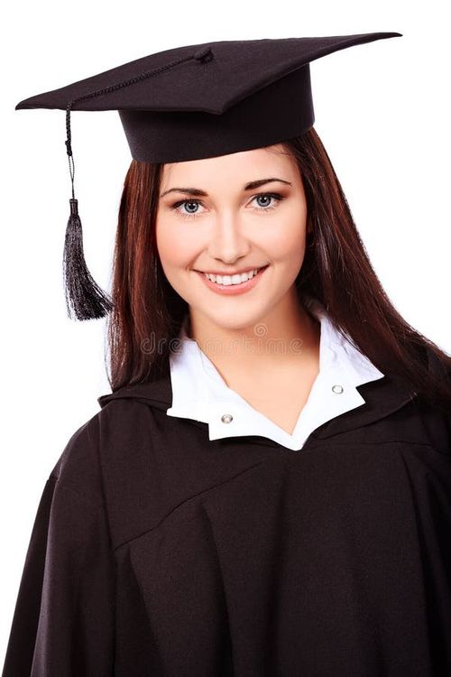Educational theme: graduating student girl in an academic gown. Isolated over white background. Bachelor degree stock images, royalty-free photos and pictures