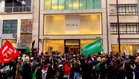 Pro-Palestinian protesters target Zara stores and bring Oxford Street to a standstill while chanting: 'while you're shopping, bombs are dropping' | Daily Mail Online