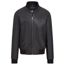 Mens Black Soft Leather MA-1 Varsity Bomber Jacket