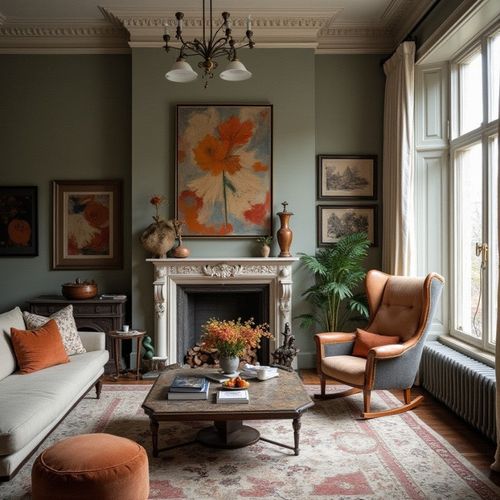 modern and victorian interior designed living room