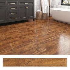 Decotalk Peel and Stick Floor Tile Bathroom Floor Tile Brown Wood Vinyl Flooring Waterproof Tiles 6x36inch 18-Sheet for Kitchen, Renter Friendly Wood Plank Flooring Tiles Realistic Woods Look
