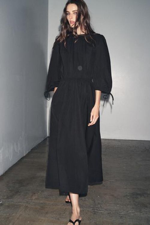 Zara ZW COLLECTION RUCHED POPLIN DRESS - Black