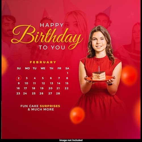 Free PSD happy birthday invitation with cake and balloons