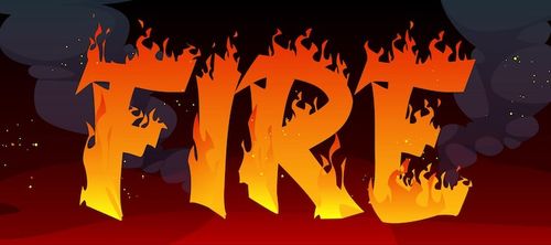 Free Vector fire lettering in flame on red with black smoke clouds