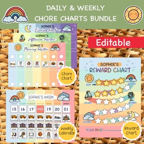Preview of Editable Morning, Afternoon, Evening Routine Chore Chart | Daily Visual Schedule