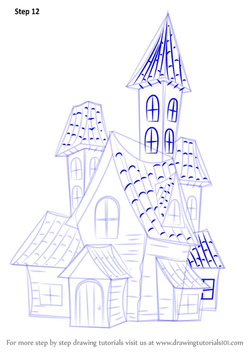 How to Draw a Spooky Haunted House Step 15