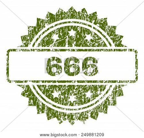 666 Stamp Seal Watermark With Rubber Print Style. Green Vector Rubber Print Of 666 Text With Unclean