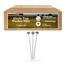 Sandbaggy 18-inch Circle Top Pins - Landscape Staples (Made in The USA) - Garden Stakes for Landscaping, SOD, Weed Barrier Fabric - Heavy Duty Ground Stakes, Lawn Turf Spikes, Decorations (100 Pins)