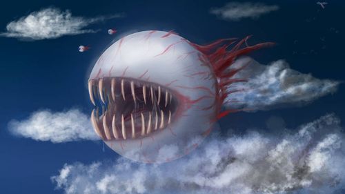 Eye of Cthulhu in clouds Terraria HD wallpaper.