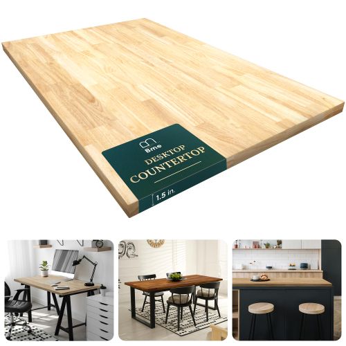 Bme Hevea Solid Wood Butcher Block Table Top, Desk top, Unfinished Butcher Block Countertop for DIY Desktop/Kitchen Counte...