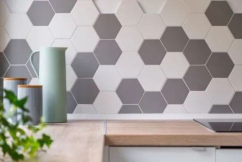 Elegant and classy grey and white honeycomb design kitchen wall tiles