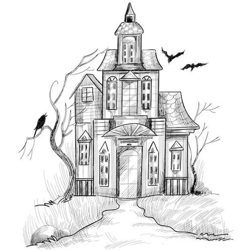 Hand drawn haunted halloween house sketch design | Free Vector | Haunted house drawing, Halloween drawings, Easy halloween drawings