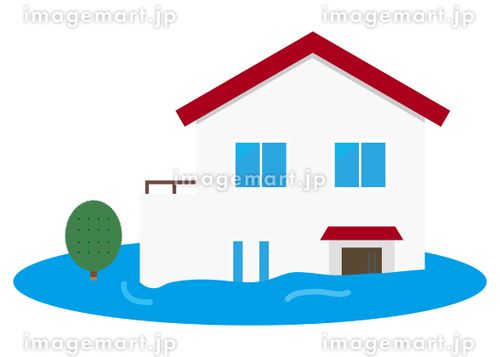 水害被害　倒壊　家 ダメージ,トラブル,二階建てのイラスト素材