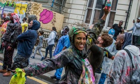 An early morning start involving coloured flour, oil and paints at Notting Hill Carnival on Sunday.