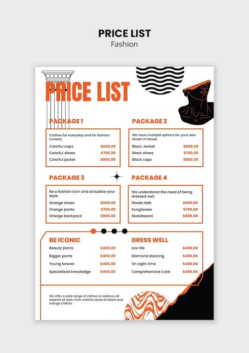 Free PSD fashion price list template design