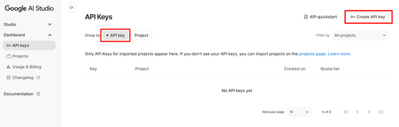Create API Key option