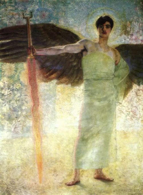 Angel with the Flaming Sword. The painting by Franz von Stuck