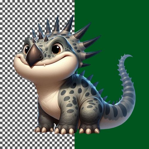PSD cute dinosaur character with happy expression and spikes on transparent background png psd