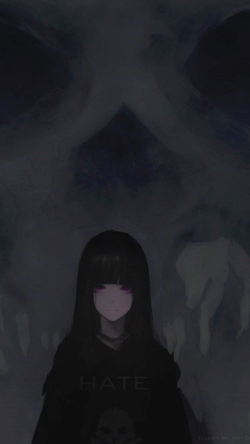 750x1334 Download 750x1334 wallpaper anime girl, purple eyes, dark, skull