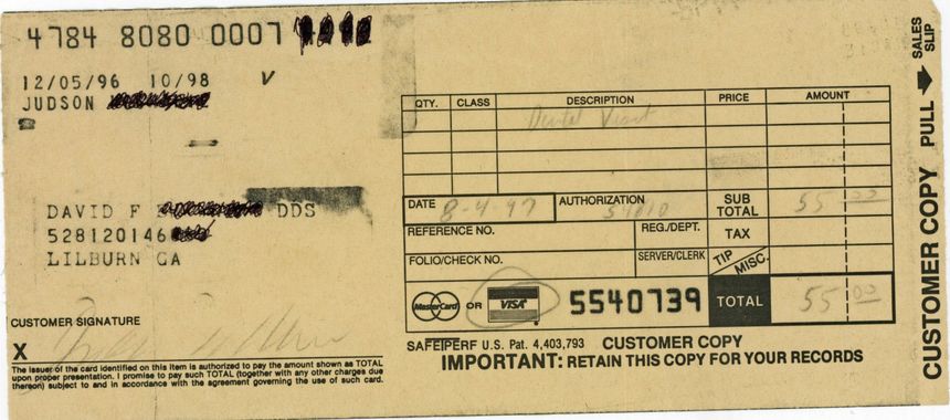 credit card receipt old style